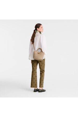 Sac à main S Le Roseau par Longchamp en cuir beige