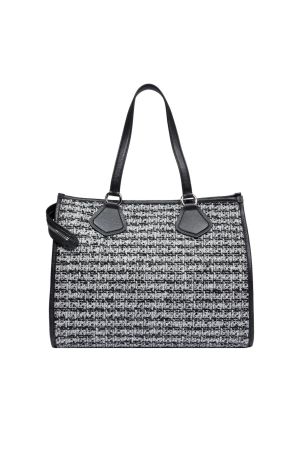 Cabas zippé L Tote par Lancel en tweed et tartan noir